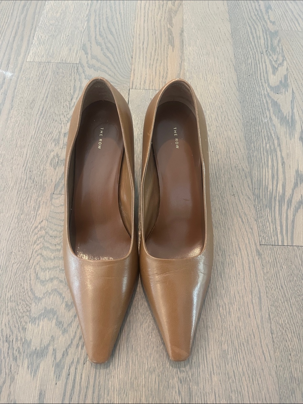 The Row Tan Pointed-Toe Leather Pumps
